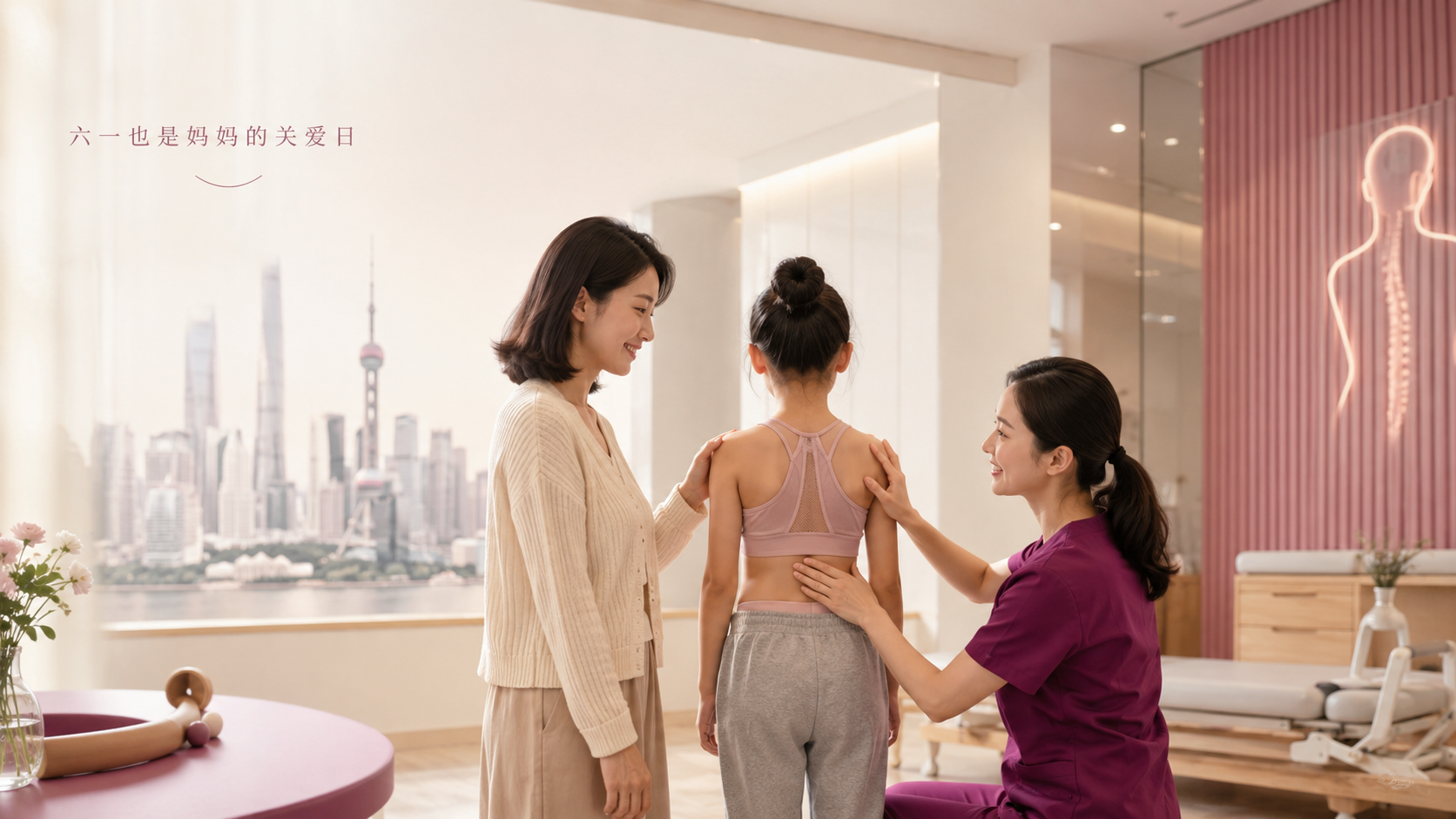 六一也是妈妈的关爱日:带孩子查脊柱侧弯,妈妈也做一次体态评估正文配图