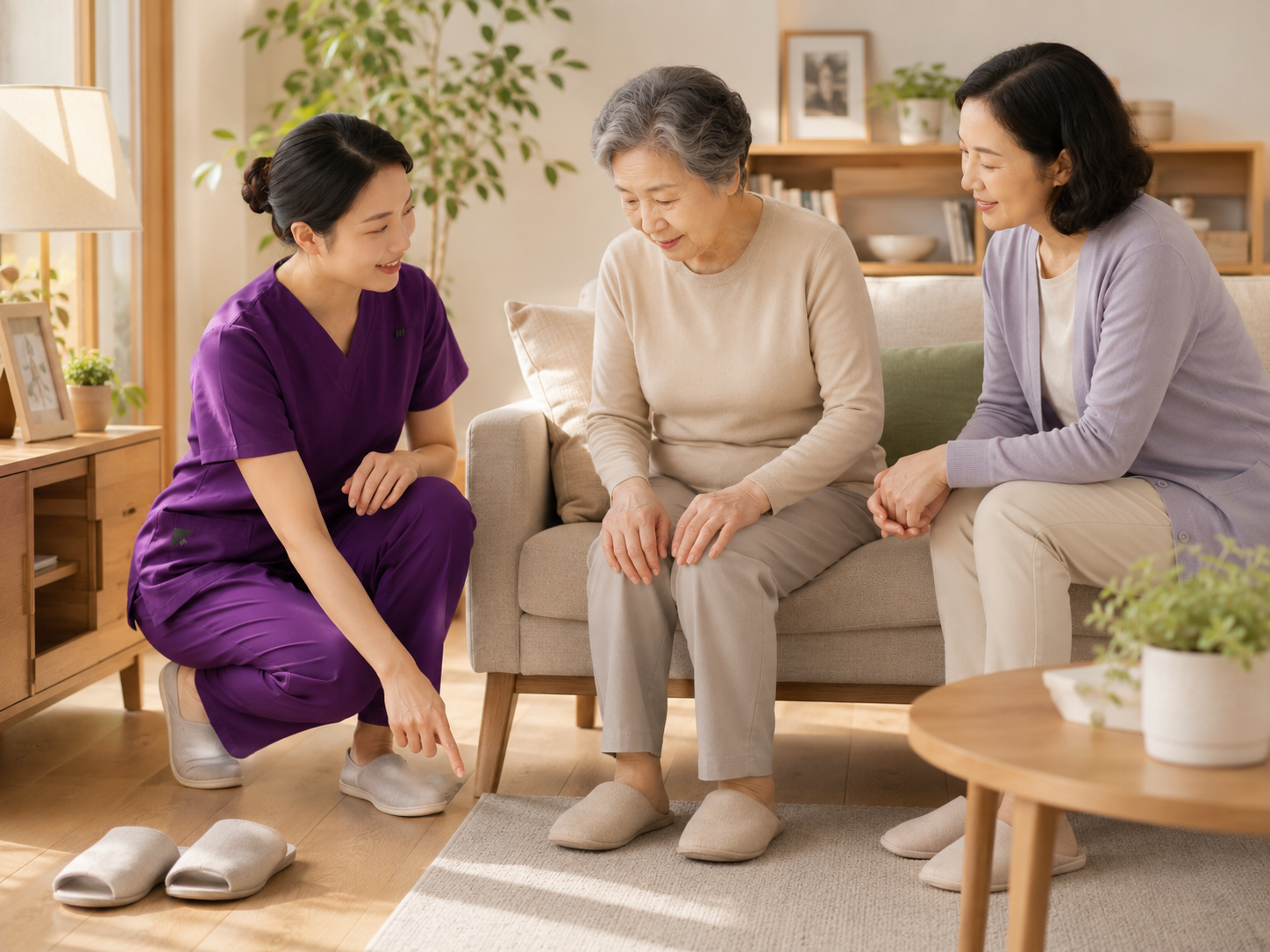 康复师与家属沟通老人居家安全